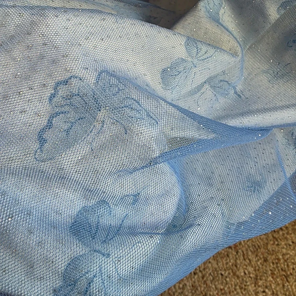 Vintage Handmade Blue Butterfly Mesh Maxi Skirt Fairycore Y2K Glitter Whimsy